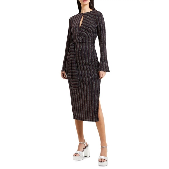 French connection. Elegant Black Striped Dress - Picture 2 of 10